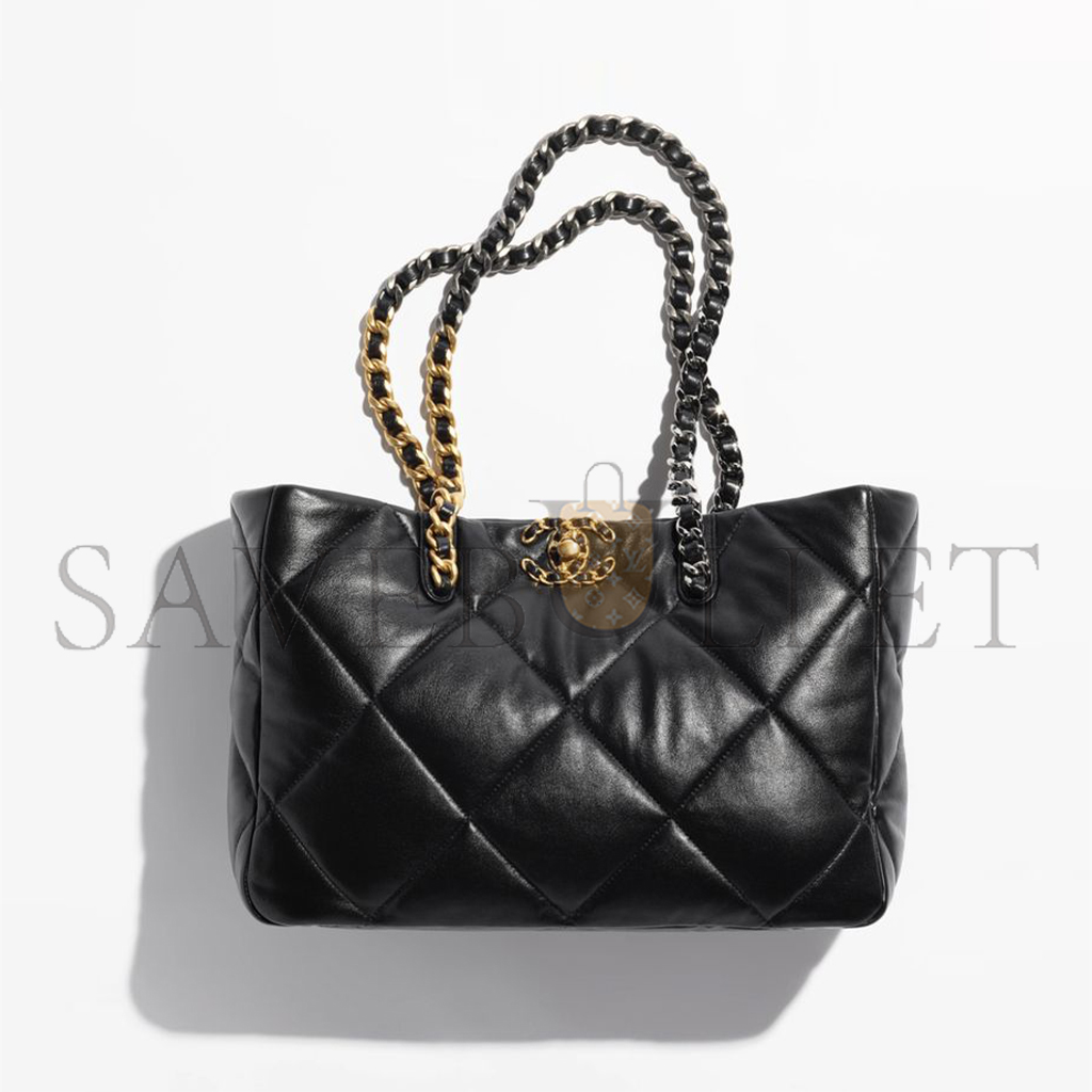 Ch*el master lambskin quilted 19 bag shopping bag black as3660 (41*24*10.5cm)
